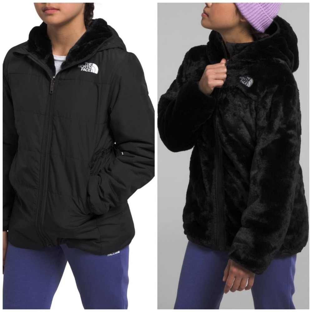 The North Face Girls' Reversible Mossbud Parka, Black Sz L 12